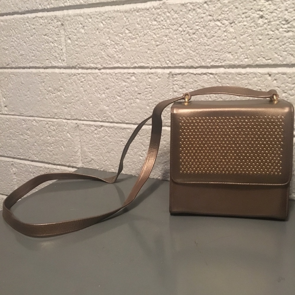 Stuart Weitzman Small Bronze Leather Bag Gold